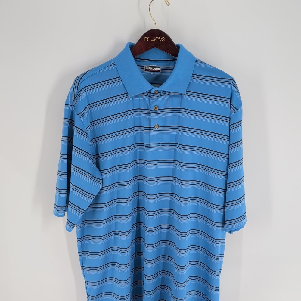 Kirkland Signature Black Striped Collared‎ Performance Polo Shirt Blue Size 2XL